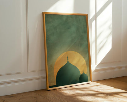 Masjid Nabawi Green Minimal Wall Art Canvas