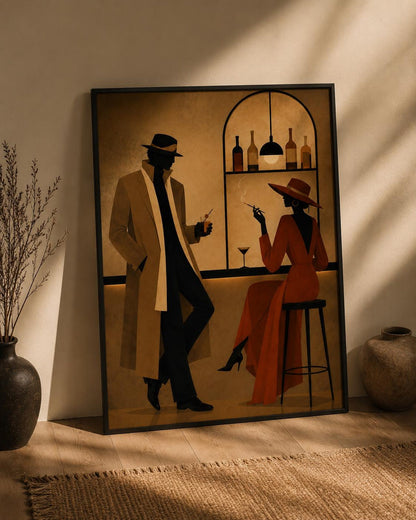 Mid Century Noir Retro Couple Wall Art Canvas