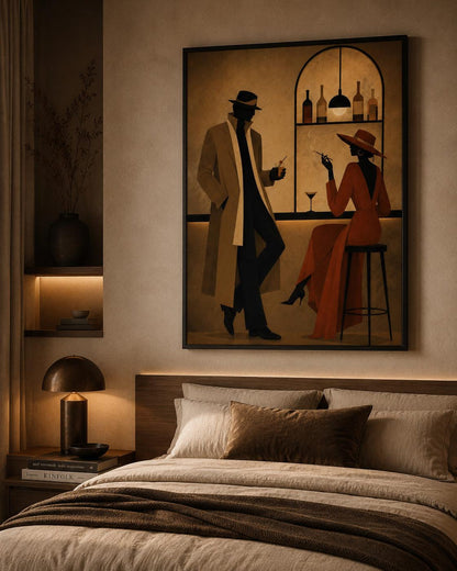 Mid Century Noir Retro Couple Wall Art Canvas