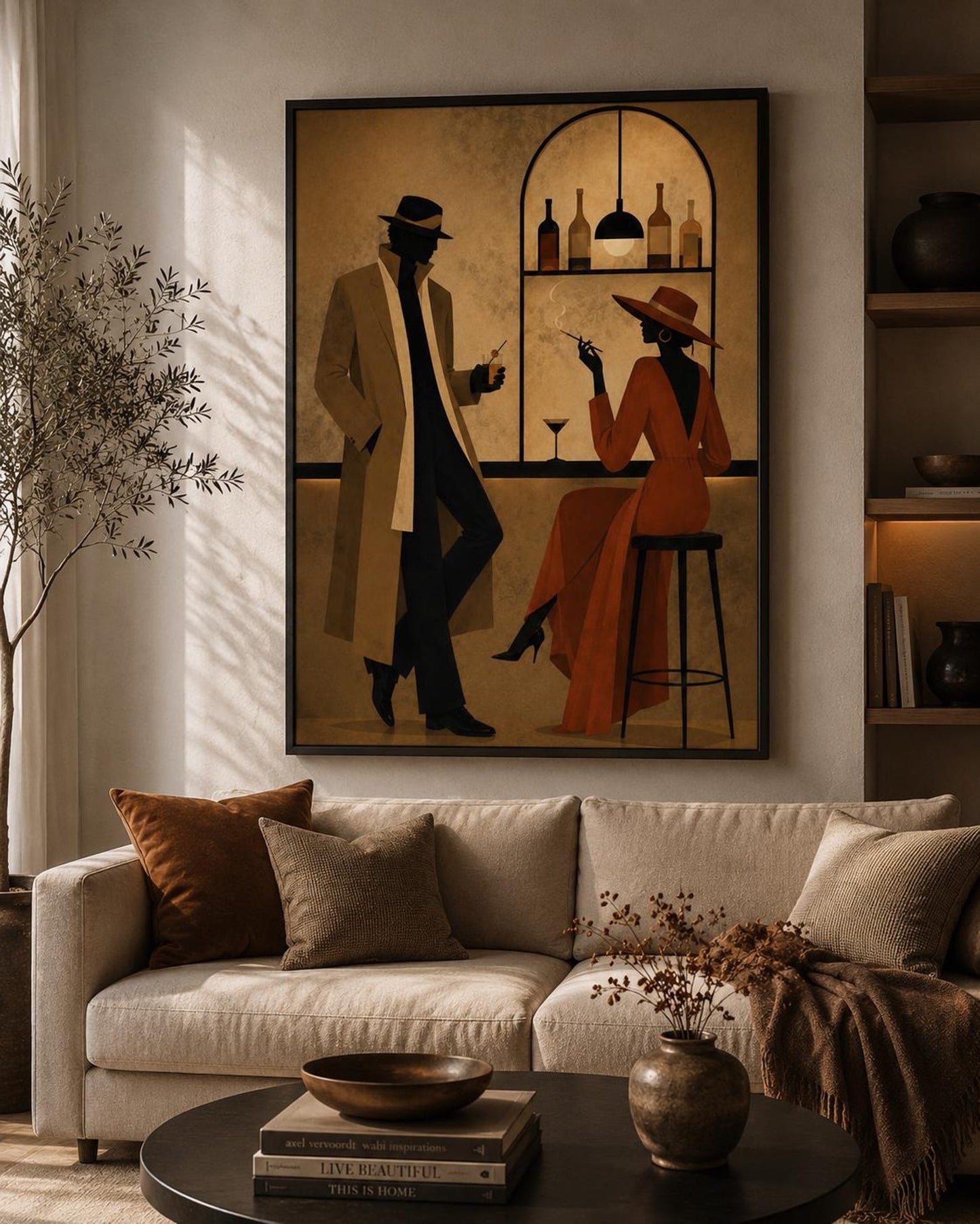 Mid Century Noir Retro Couple Wall Art Canvas