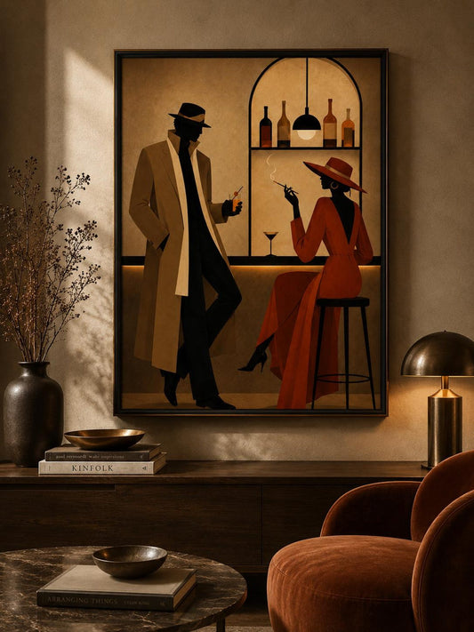Mid Century Noir Retro Couple Wall Art Canvas