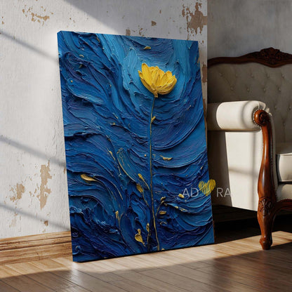Midnight Bloom Minimalist Flower Oil Paint Style Wall Art Canvas