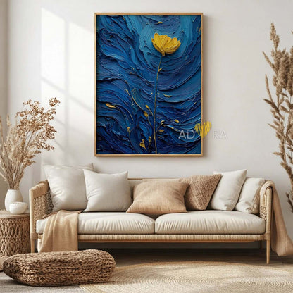 Midnight Bloom Minimalist Flower Oil Paint Style Wall Art Canvas