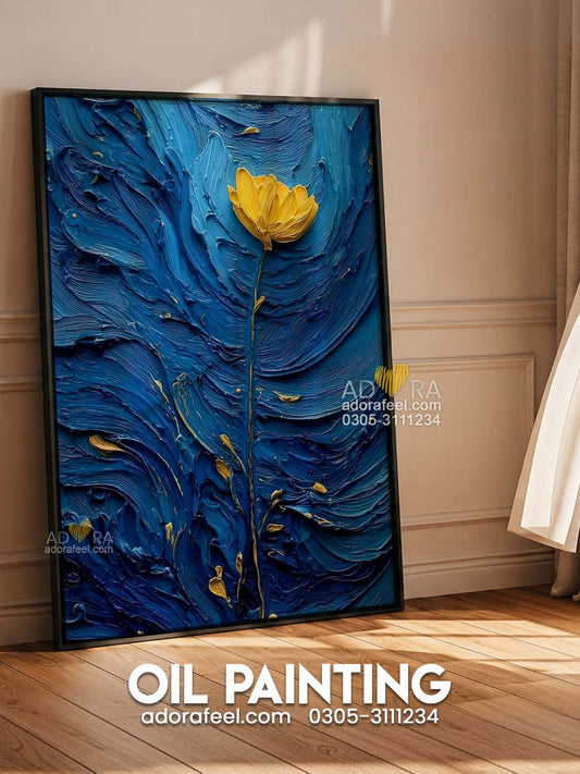 Midnight Bloom Minimalist Flower Oil Paint Style Wall Art Canvas