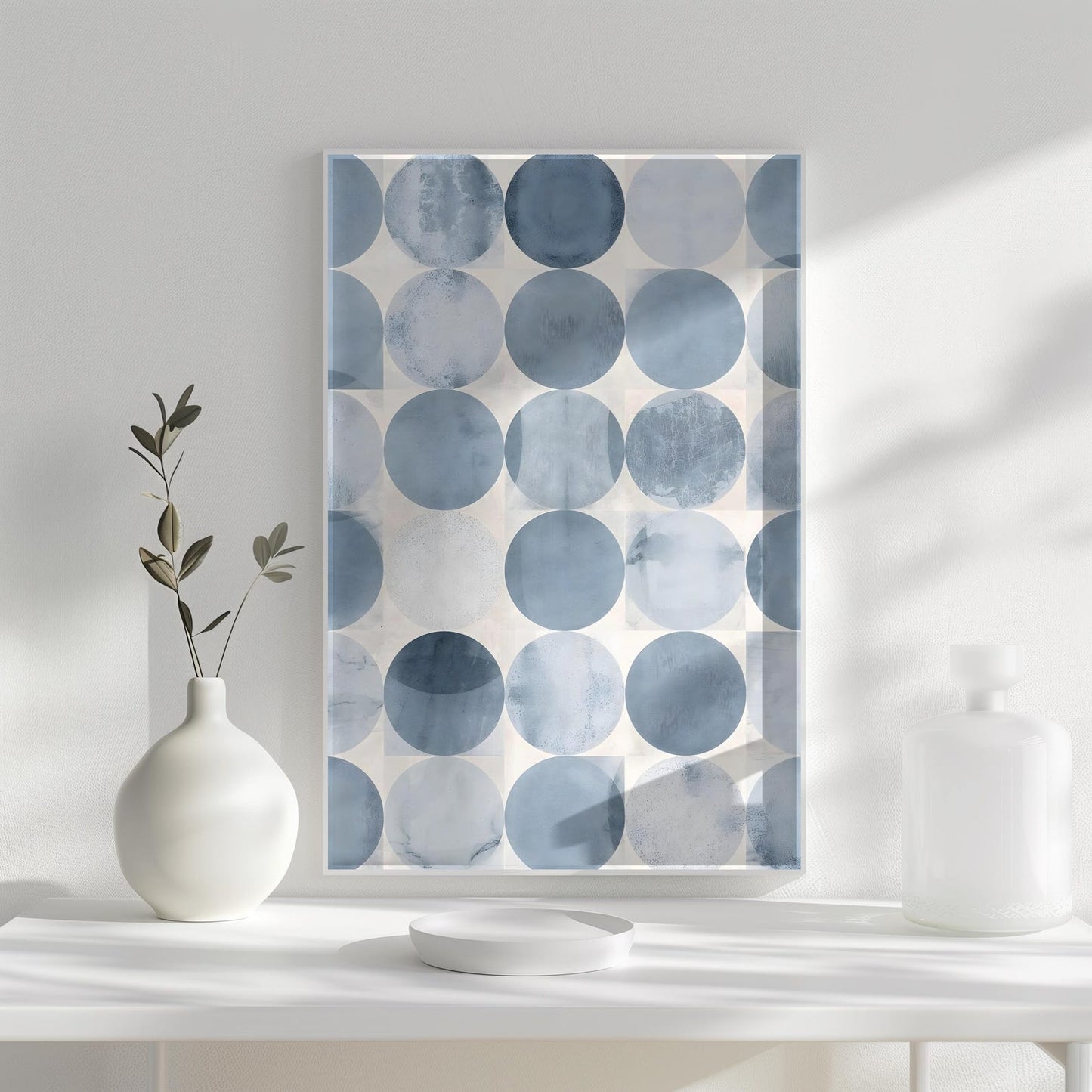 Minimalist Baby Blue Geometric Circles Modern Wall Art Canvas