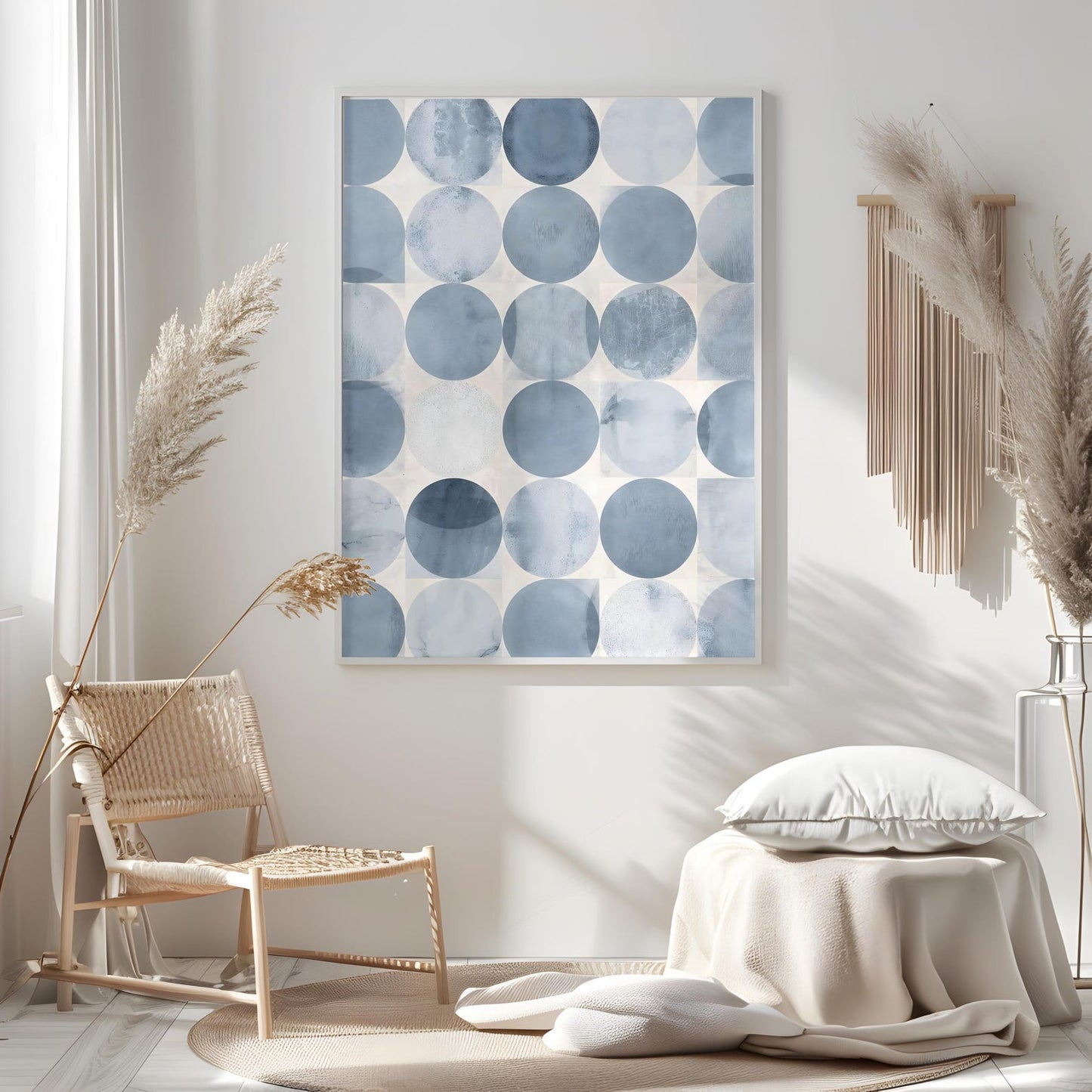 Minimalist Baby Blue Geometric Circles Modern Wall Art Canvas