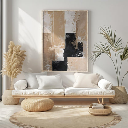 Minimalist Beige Black Neutral Abstract Japandi Wall Art Canvas