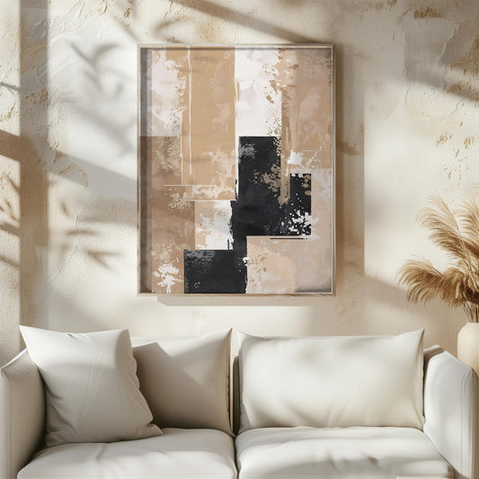 Minimalist Beige Black Neutral Abstract Japandi Wall Art Canvas