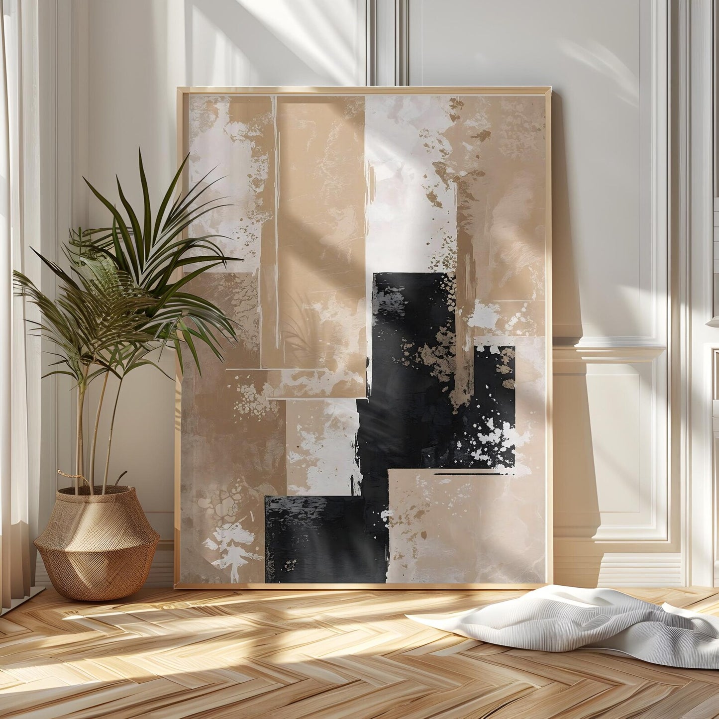 Minimalist Beige Black Neutral Abstract Japandi Wall Art Canvas