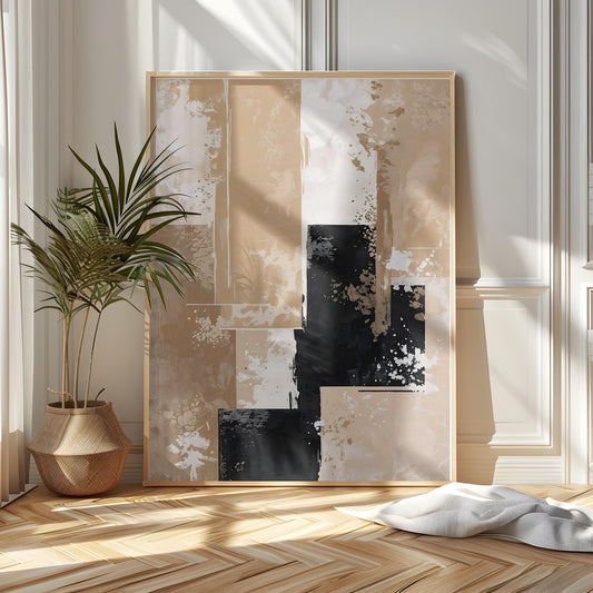 Minimalist Beige Black Neutral Abstract Japandi Wall Art Canvas