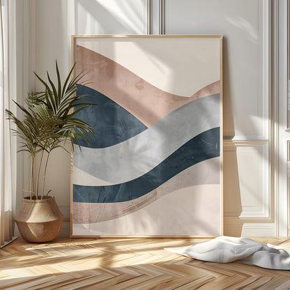 Minimalist Beige Blue Waves Neutral Abstract Wall Art Canvas