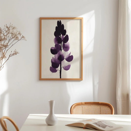 Minimalist Botanical Purple Lupine Floral Wall Art Canvas