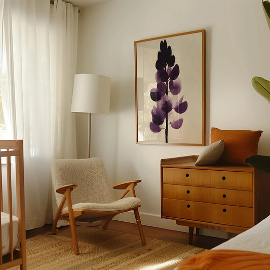 Minimalist Botanical Purple Lupine Floral Wall Art Canvas