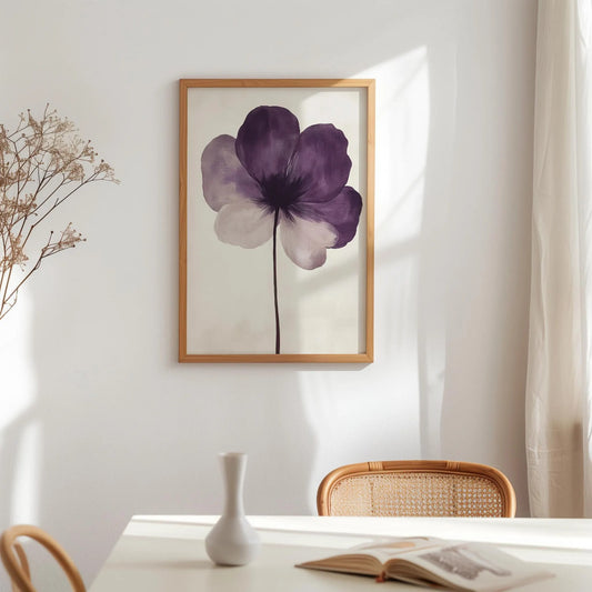 Minimalist Botanical Purple Pressed Flower Wall Art Canvas