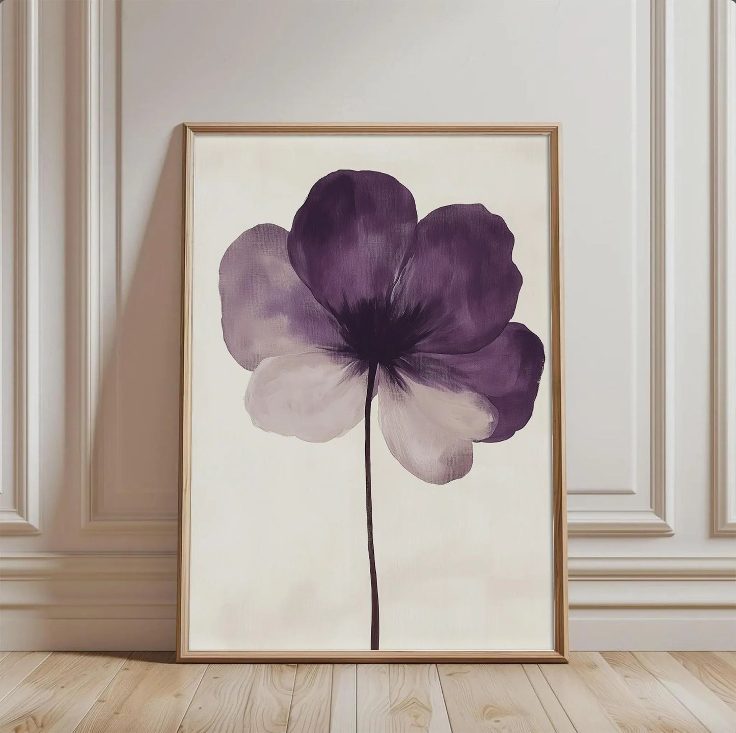 Minimalist Botanical Purple Pressed Flower Wall Art Canvas
