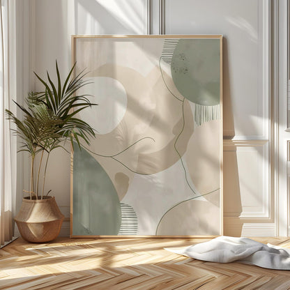 Minimalist Green Beige Abstract Wall Art Canvas
