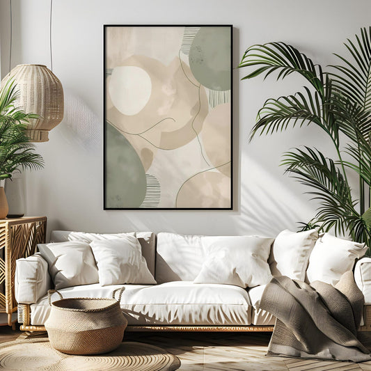 Minimalist Green Beige Abstract Wall Art Canvas