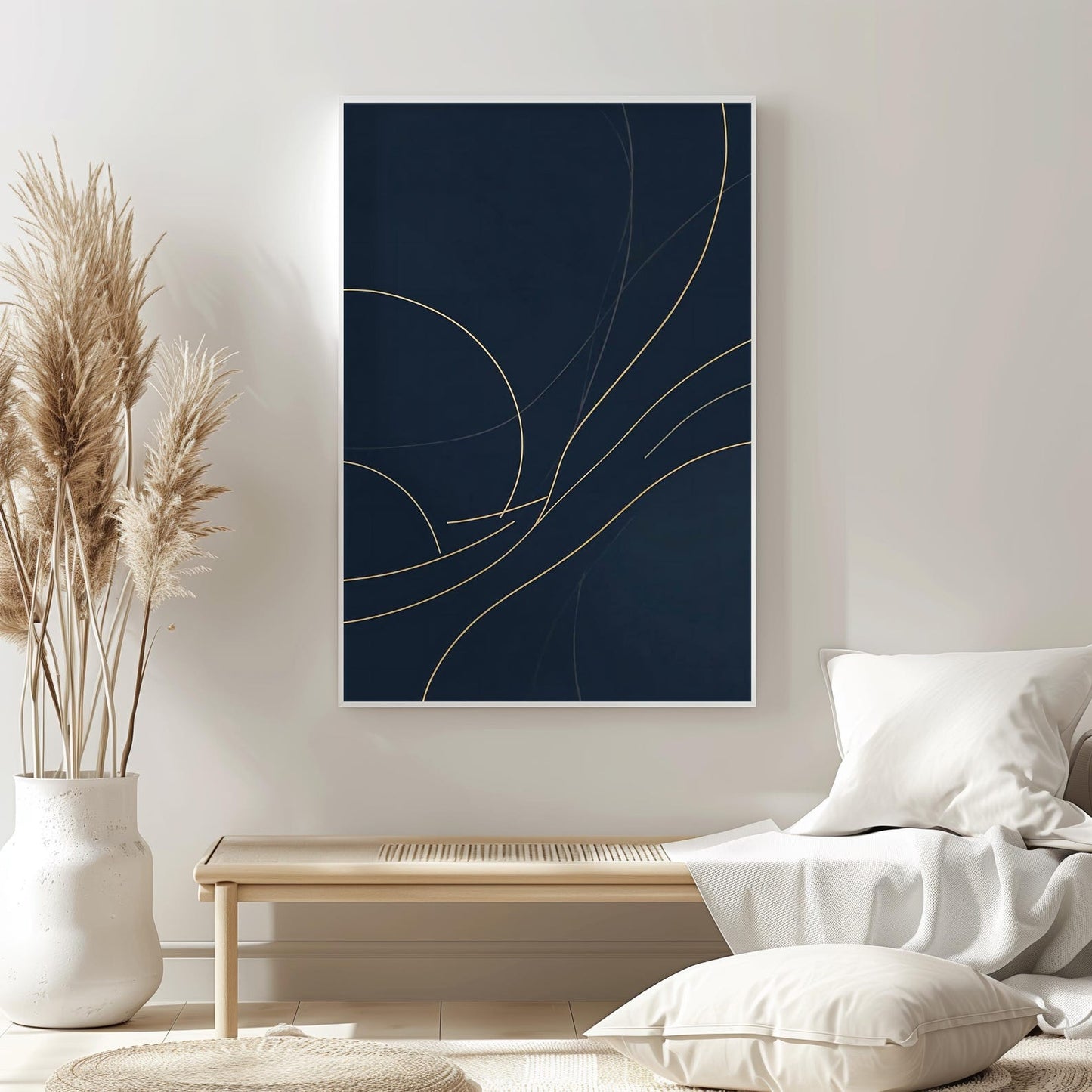 Minimalist Line Navy Blue & Gold Wall Art Canvas