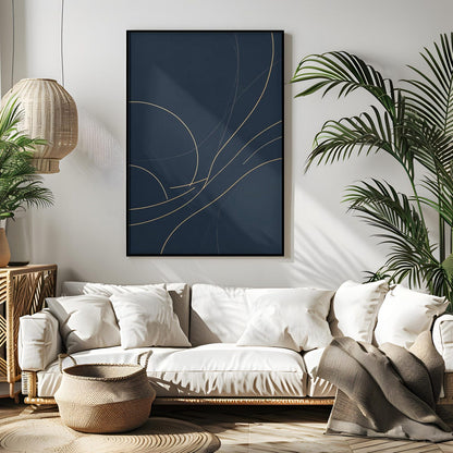 Minimalist Line Navy Blue & Gold Wall Art Canvas