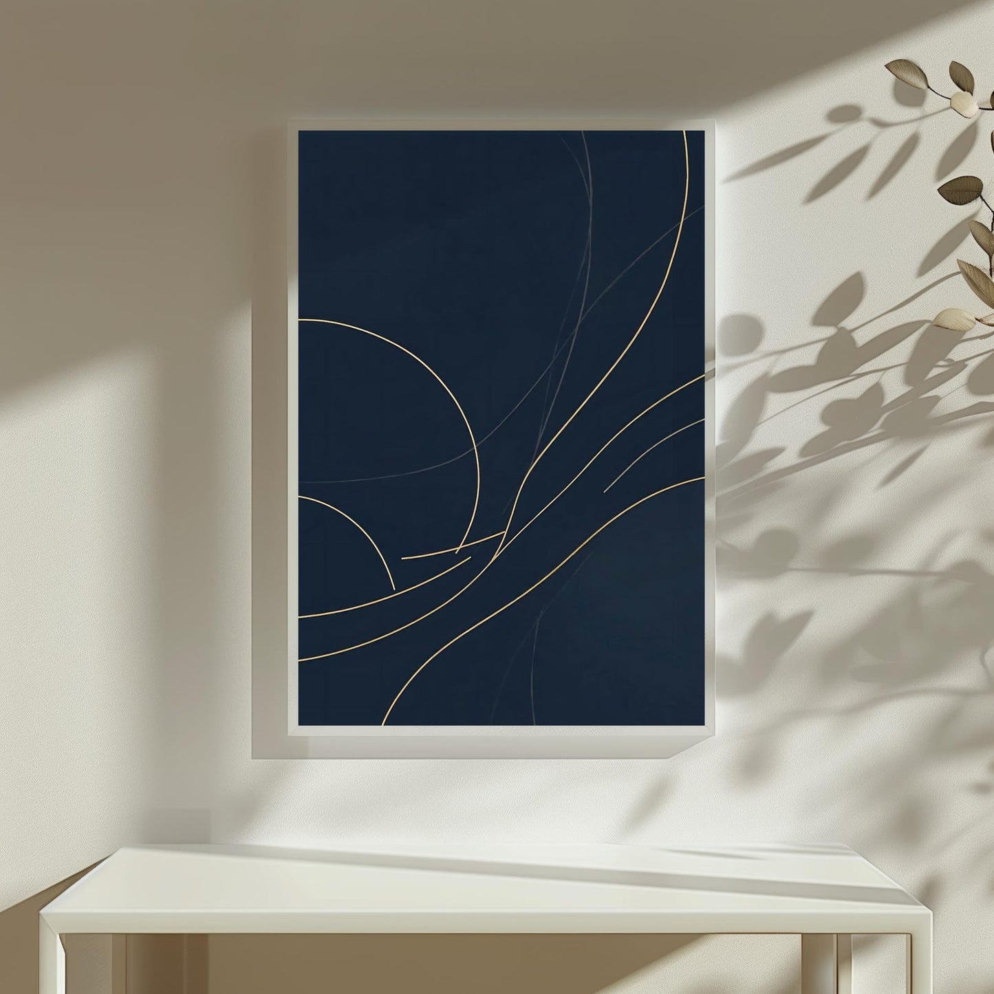Minimalist Line Navy Blue & Gold Wall Art Canvas
