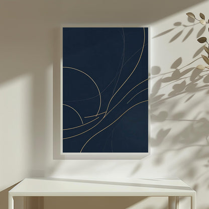 Minimalist Line Navy Blue & Gold Wall Art Canvas