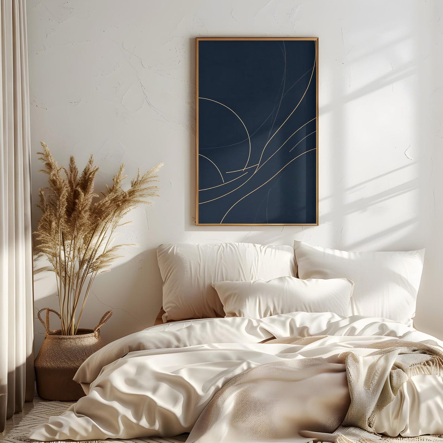 Minimalist Line Navy Blue & Gold Wall Art Canvas