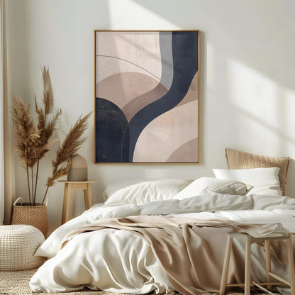 Minimalist Mid Century Beige Navy Abstract Wall Art Canvas