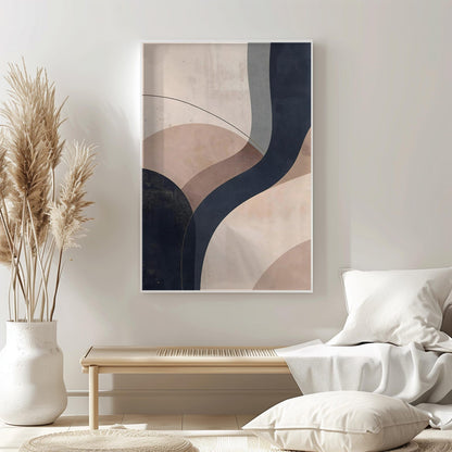 Minimalist Mid Century Beige Navy Abstract Wall Art Canvas