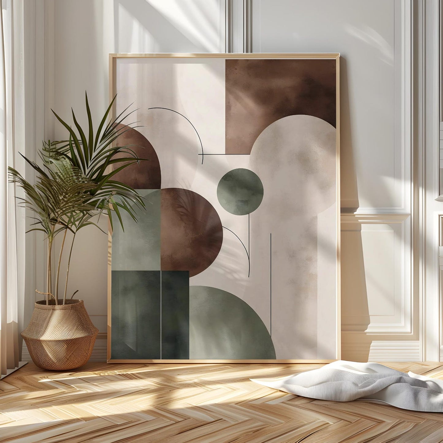 Minimalist Modern Brown Beige Green Neutral Abstract Wall Art Canvas