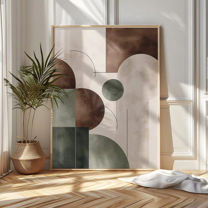 Minimalist Modern Brown Beige Green Neutral Abstract Wall Art Canvas