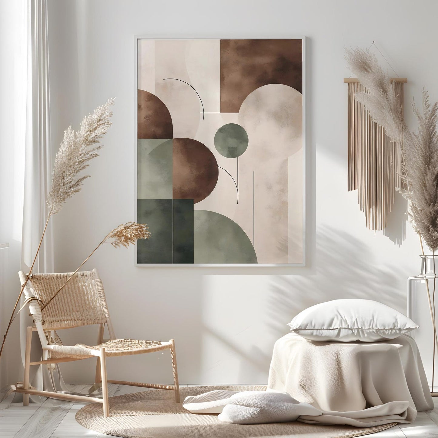 Minimalist Modern Brown Beige Green Neutral Abstract Wall Art Canvas