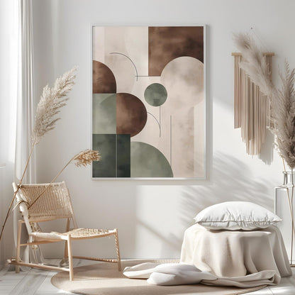 Minimalist Modern Brown Beige Green Neutral Abstract Wall Art Canvas