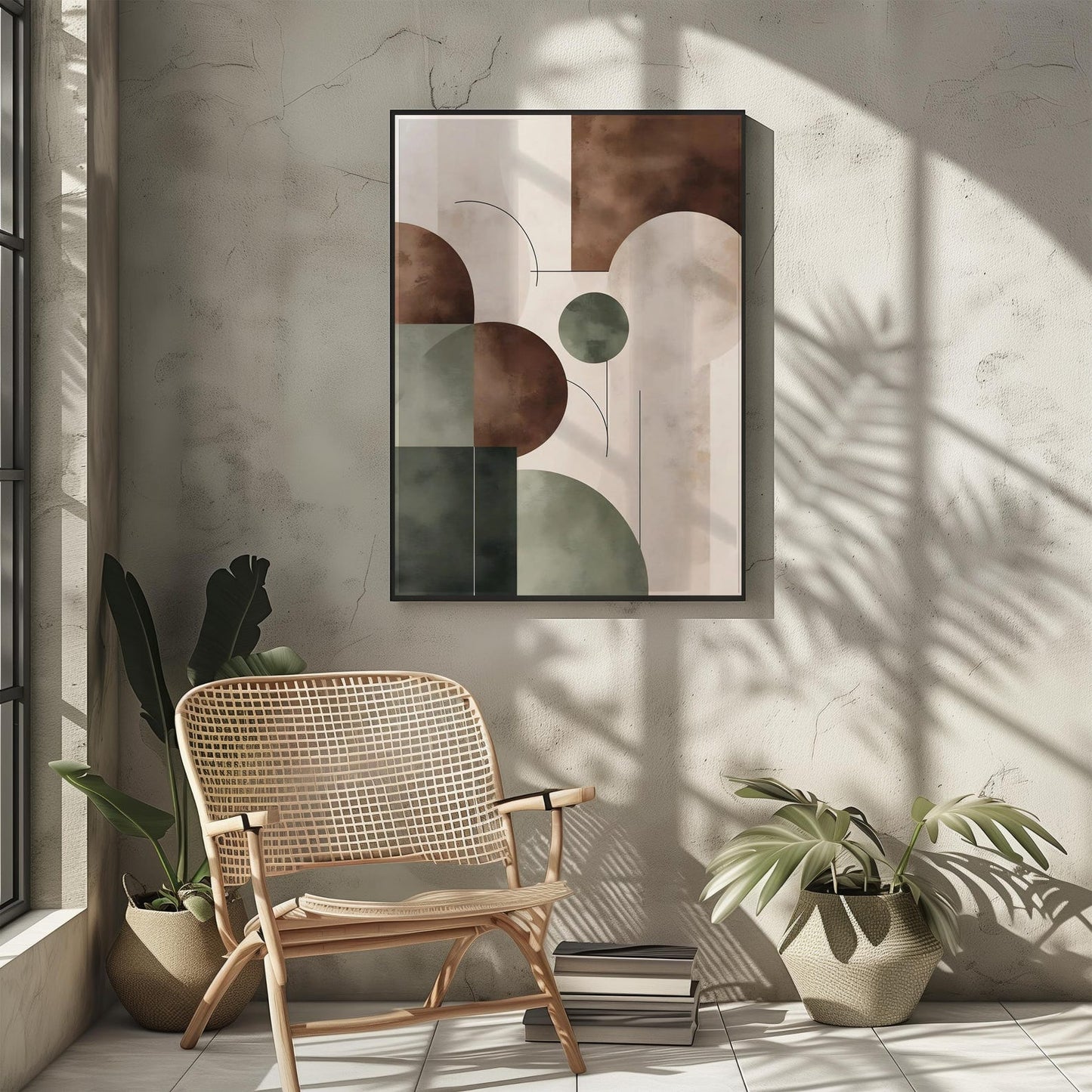 Minimalist Modern Brown Beige Green Neutral Abstract Wall Art Canvas
