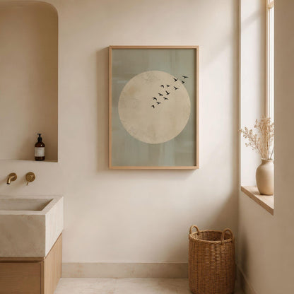 Minimalist Moon With Birds Japandi Wall Art Canvas