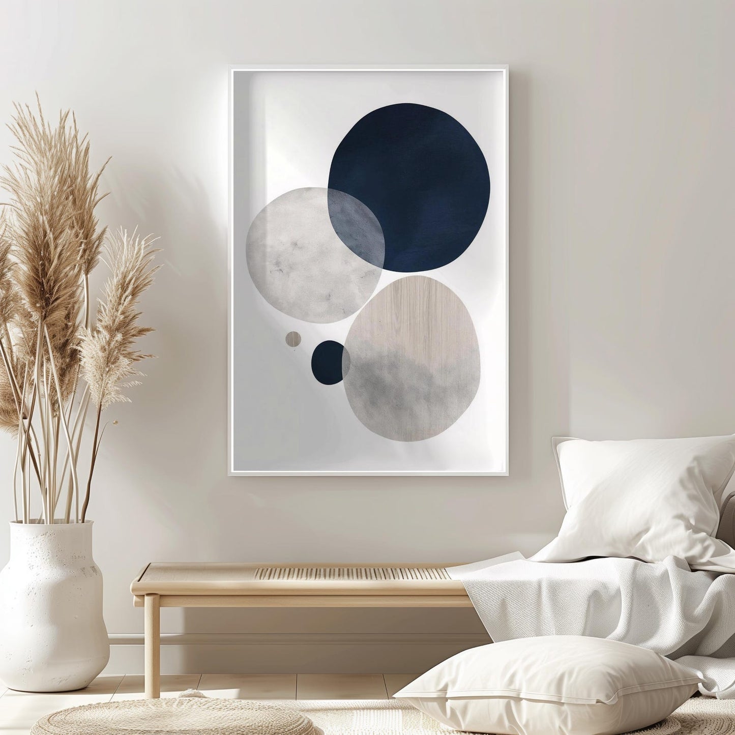 Minimalist Navy Blue Neutral Scandinavian Wall Art Canvas