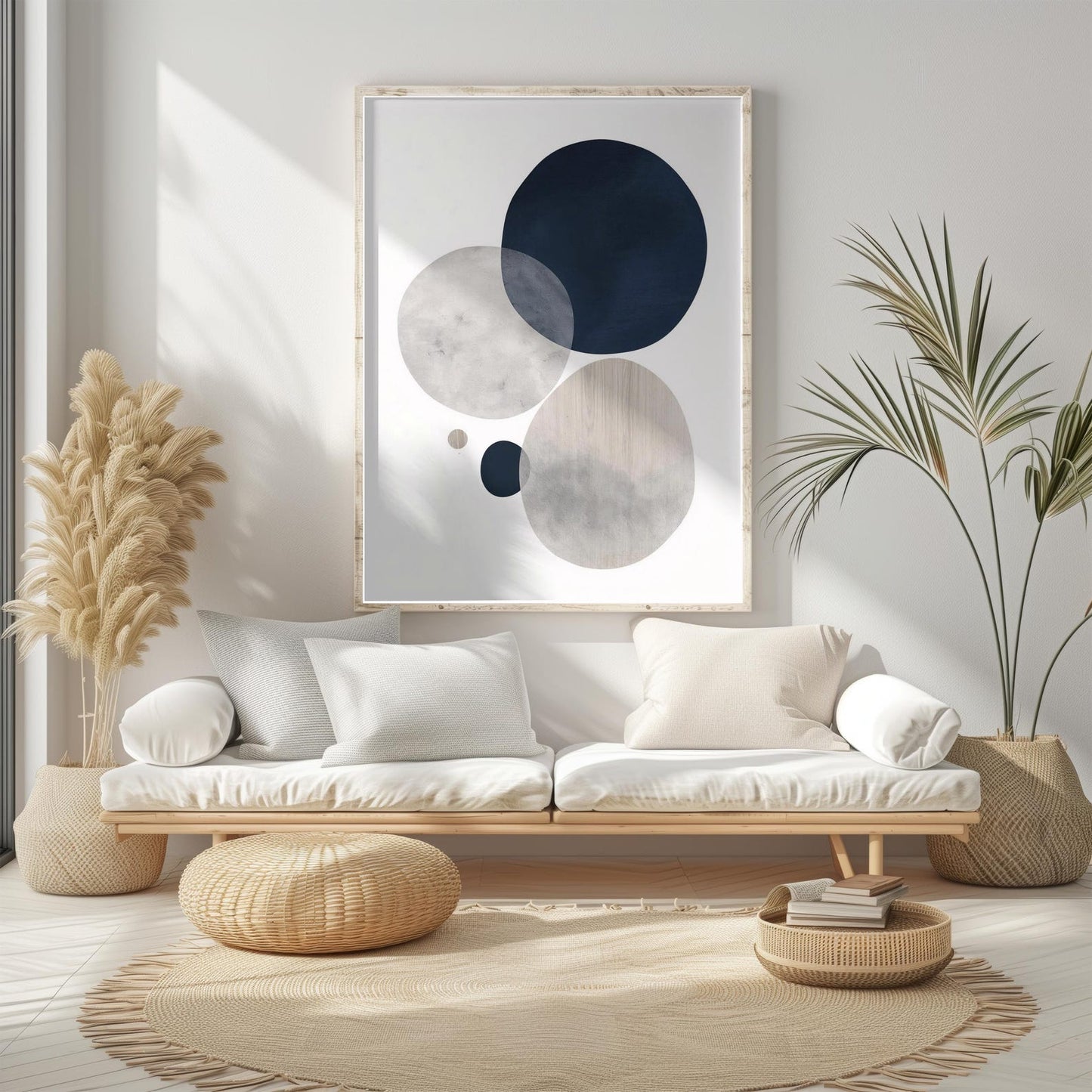 Minimalist Navy Blue Neutral Scandinavian Wall Art Canvas
