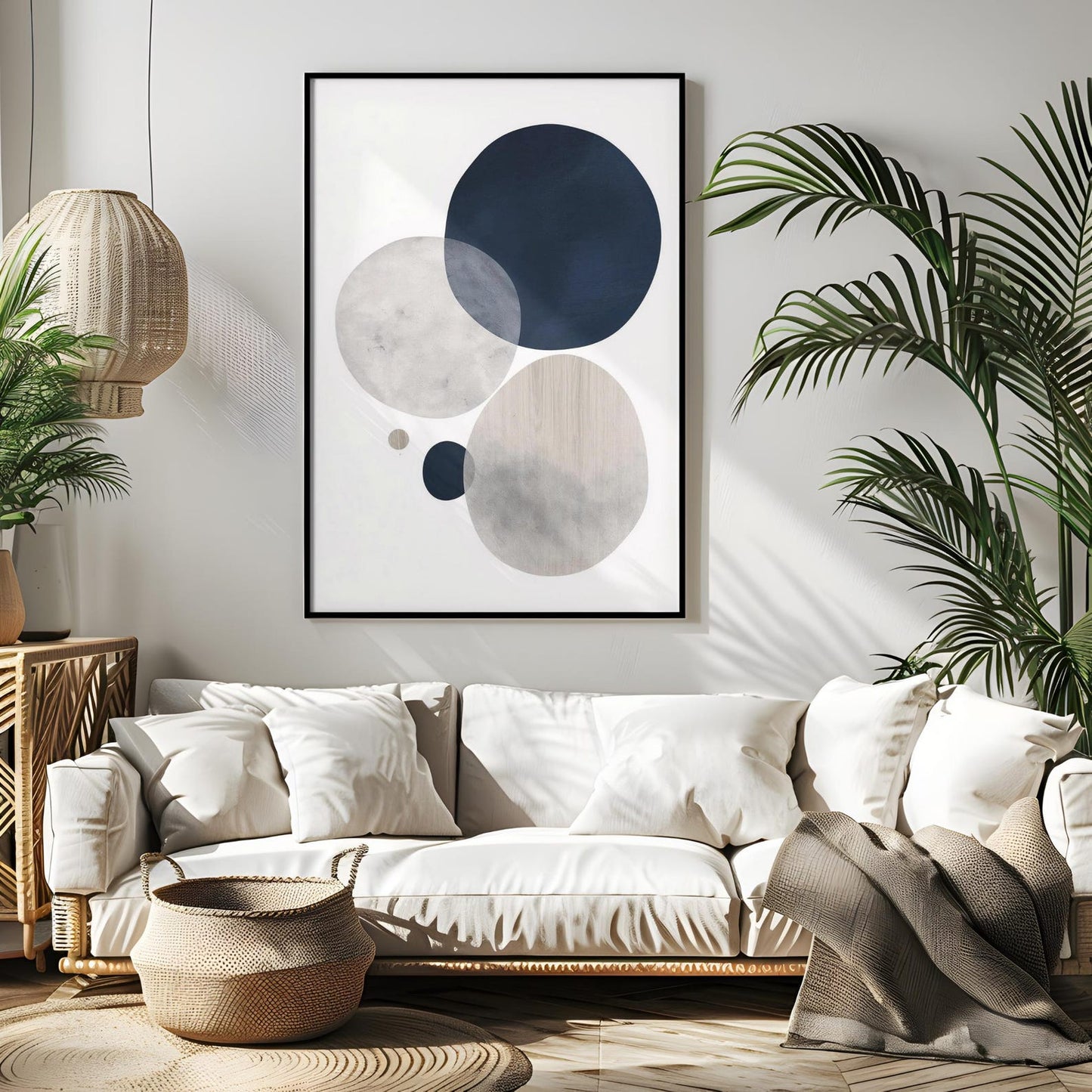 Minimalist Navy Blue Neutral Scandinavian Wall Art Canvas