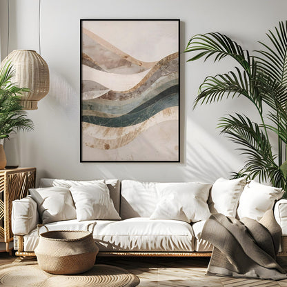 Minimalist Neutral Abstract Earth Tone Waves Wall Art Canvas