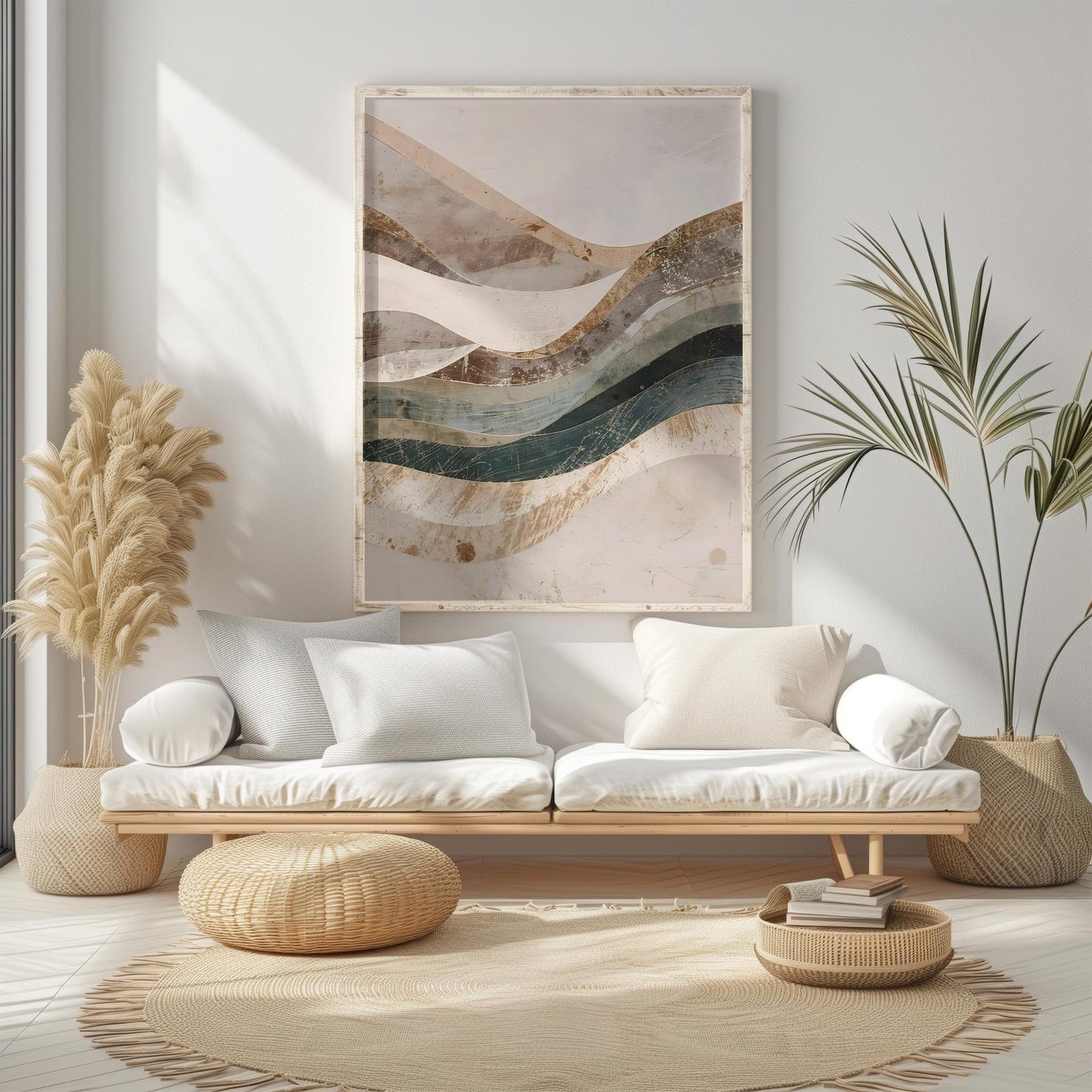 Minimalist Neutral Abstract Earth Tone Waves Wall Art Canvas