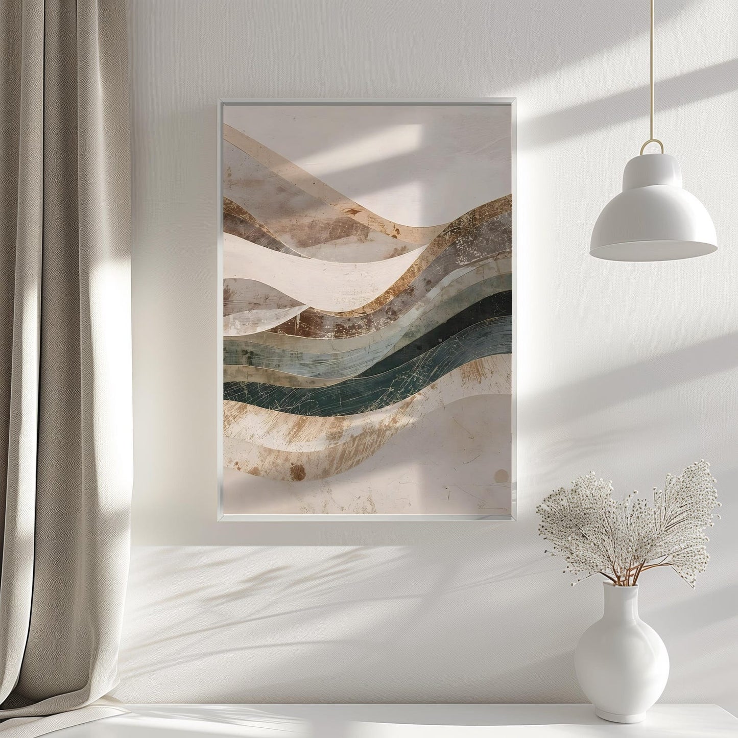 Minimalist Neutral Abstract Earth Tone Waves Wall Art Canvas
