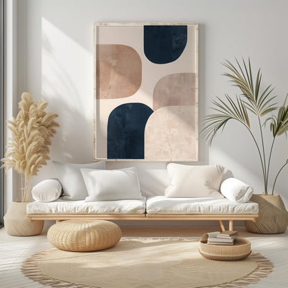 Minimalist Neutral Beige Blue Wall Art Canvas