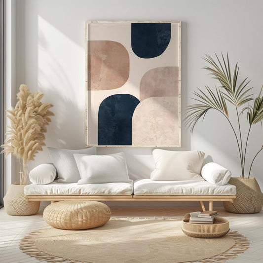 Minimalist Neutral Beige Blue Wall Art Canvas