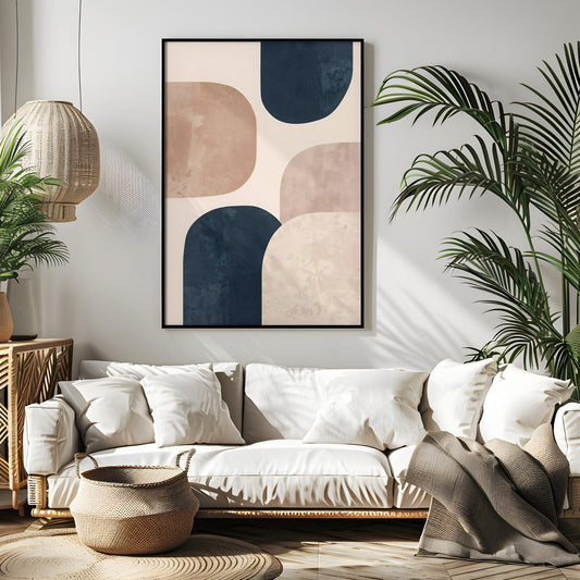 Minimalist Neutral Beige Blue Wall Art Canvas