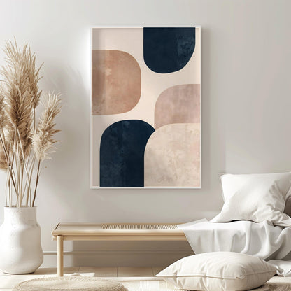 Minimalist Neutral Beige Blue Wall Art Canvas