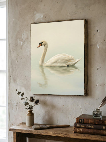 Minimalist Neutral Swan Bird Wall Art Canvas