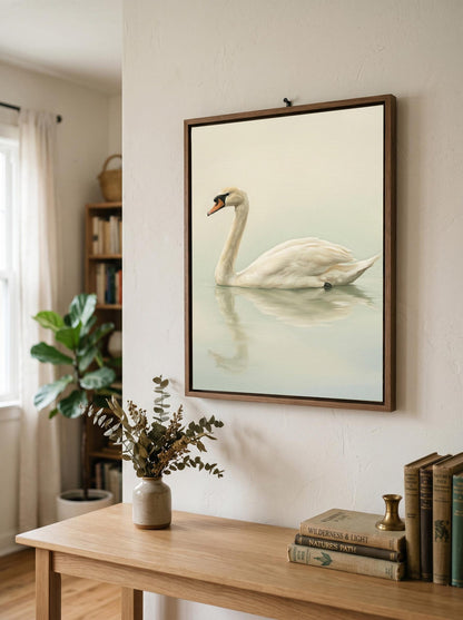 Minimalist Neutral Swan Bird Wall Art Canvas