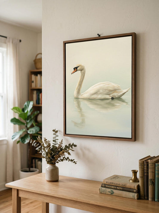 Minimalist Neutral Swan Bird Wall Art Canvas