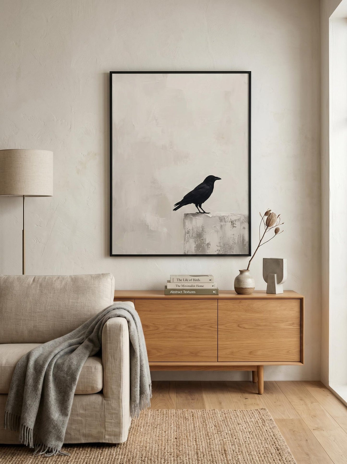 Minimalist Raven Textured Bird Wall Art Canvas