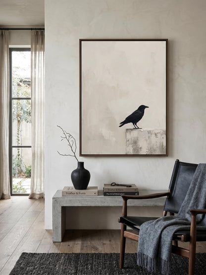 Minimalist Raven Textured Bird Wall Art Canvas