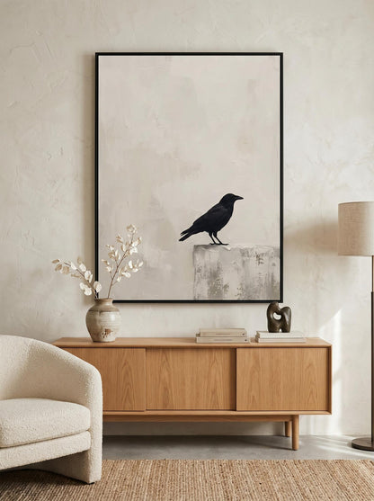 Minimalist Raven Textured Bird Wall Art Canvas